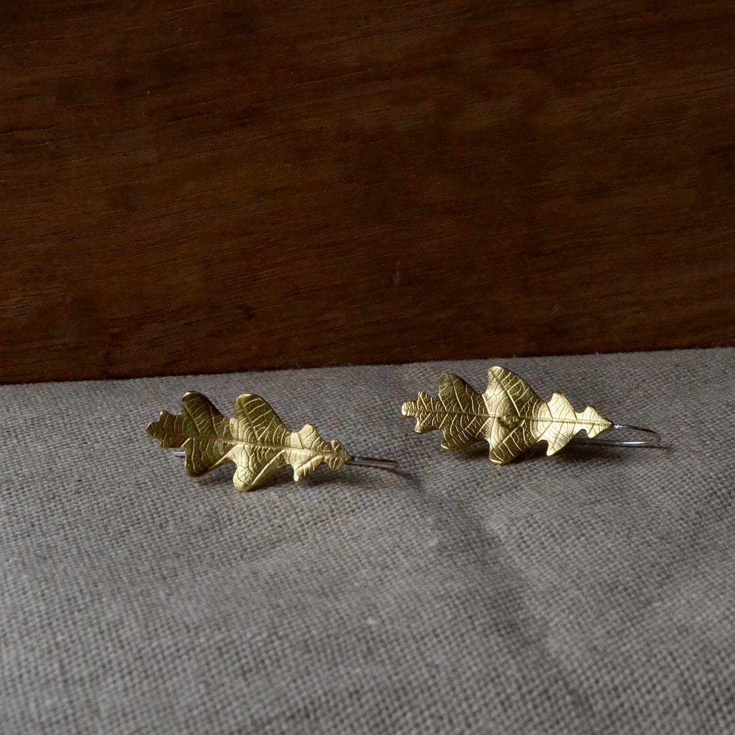 Brass Oak Leaf Textured Earrings