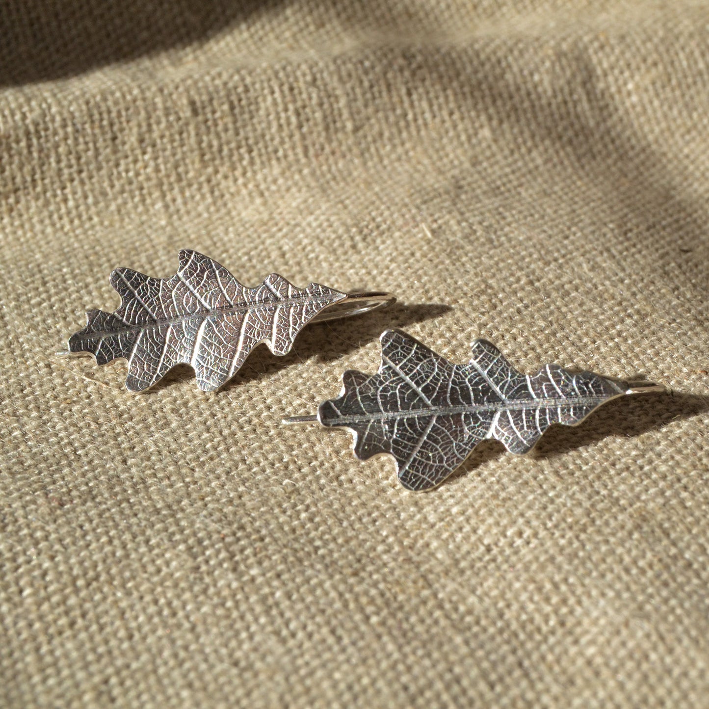 Textured Silver Oak Earrings