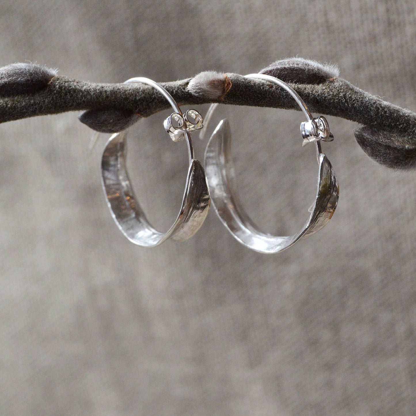 Curling Silver Leaf Hoops