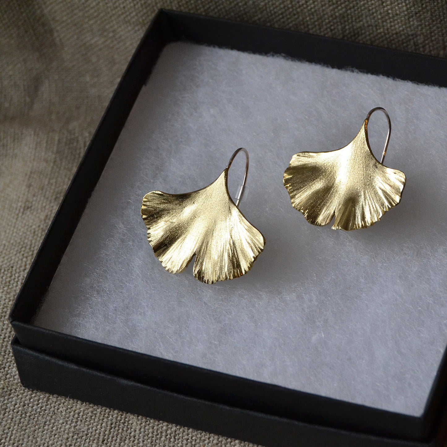 Large Brass Ginkgo Leaf Earrings