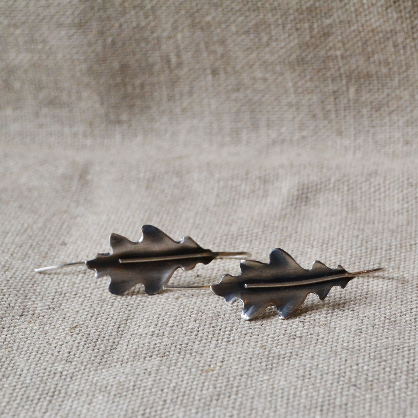 Sculptural Silver Oak Leaf Earrings