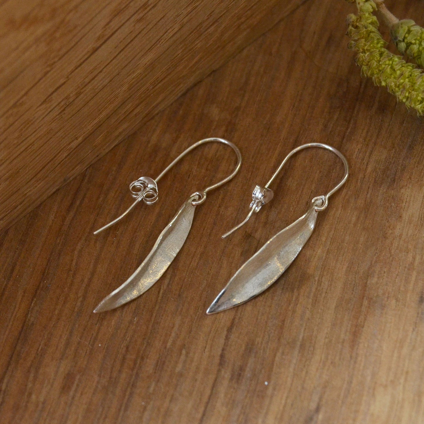 Silver Willow Leaf Earrings, Short