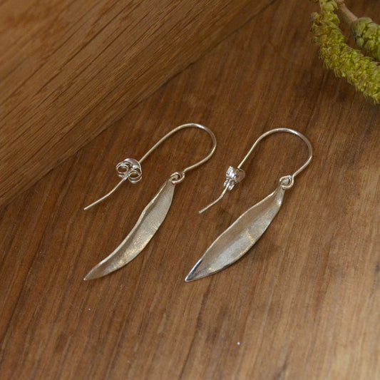 Silver Willow Leaf Earrings, Short