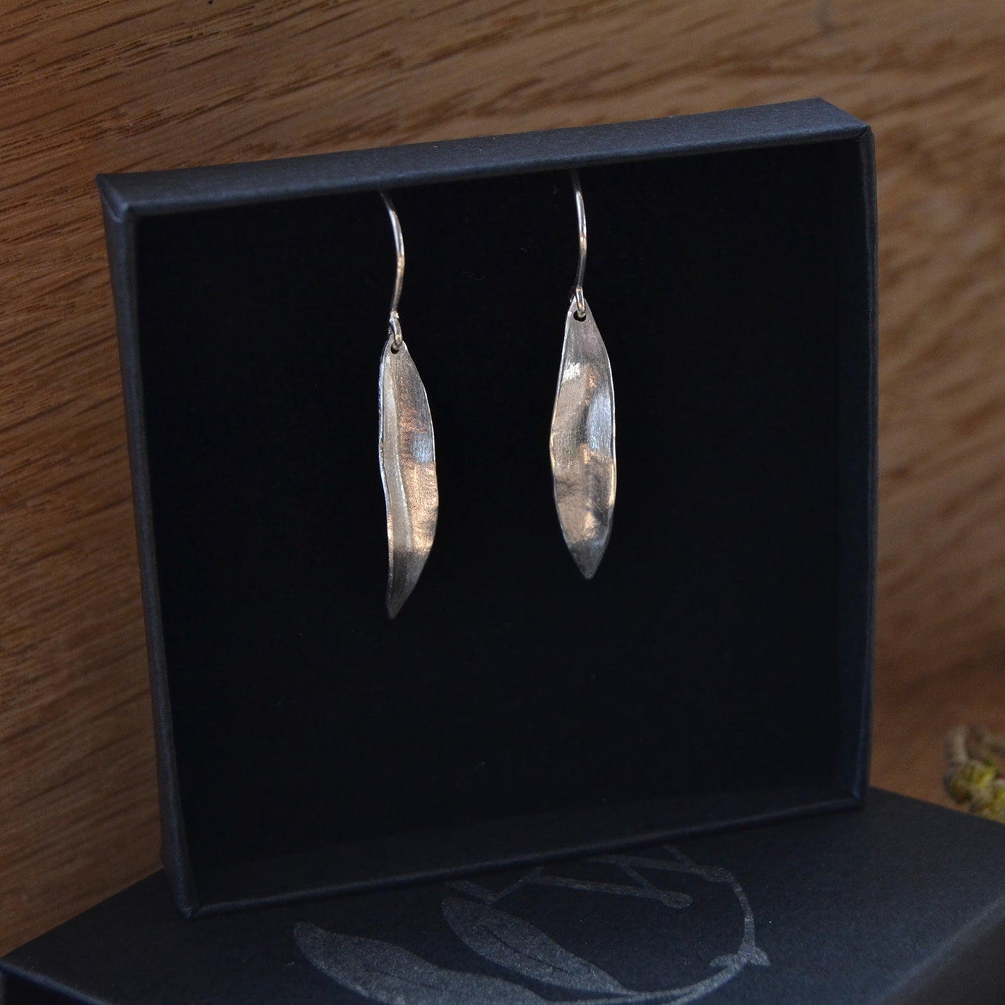 Silver Willow Leaf Earrings, Short