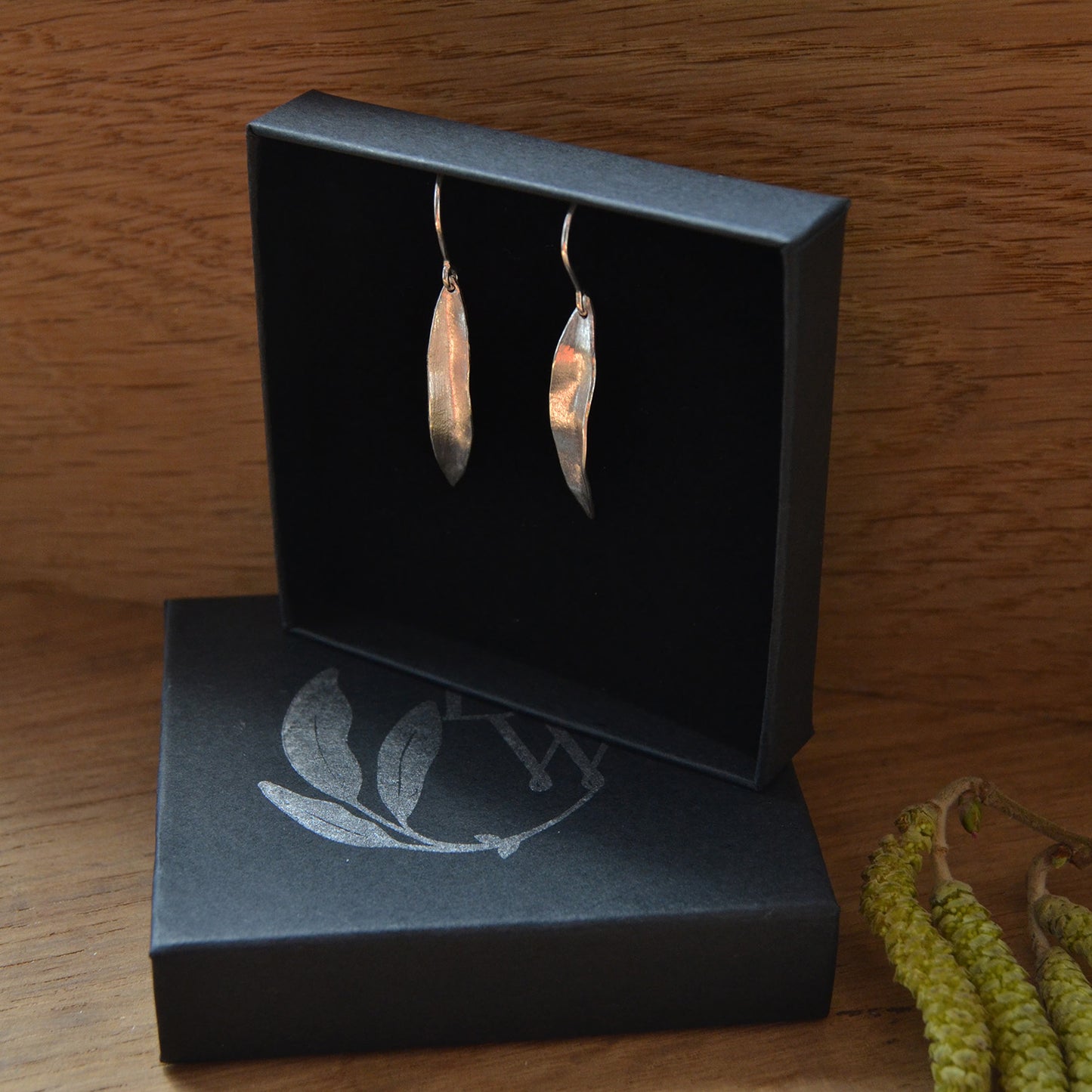 Silver Willow Leaf Earrings, Short