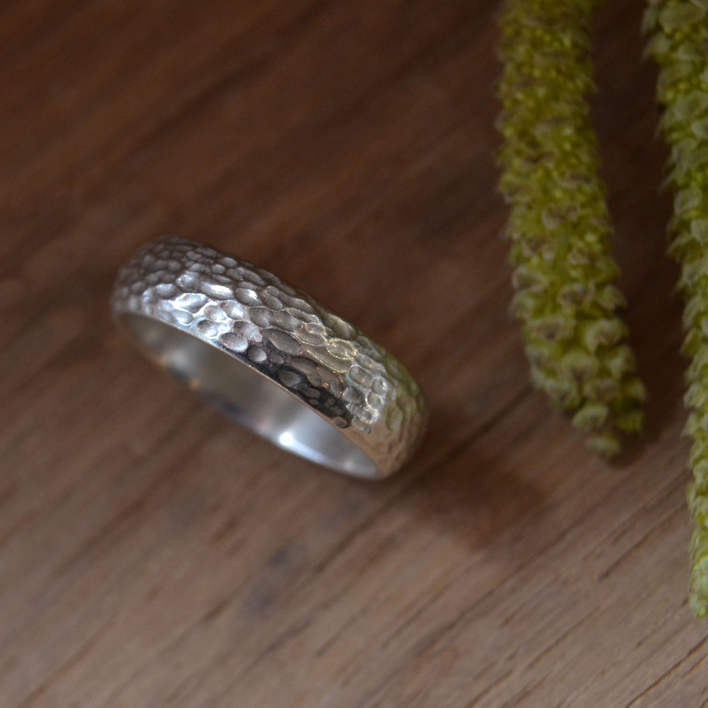 Bark Textured Silver Ring Band