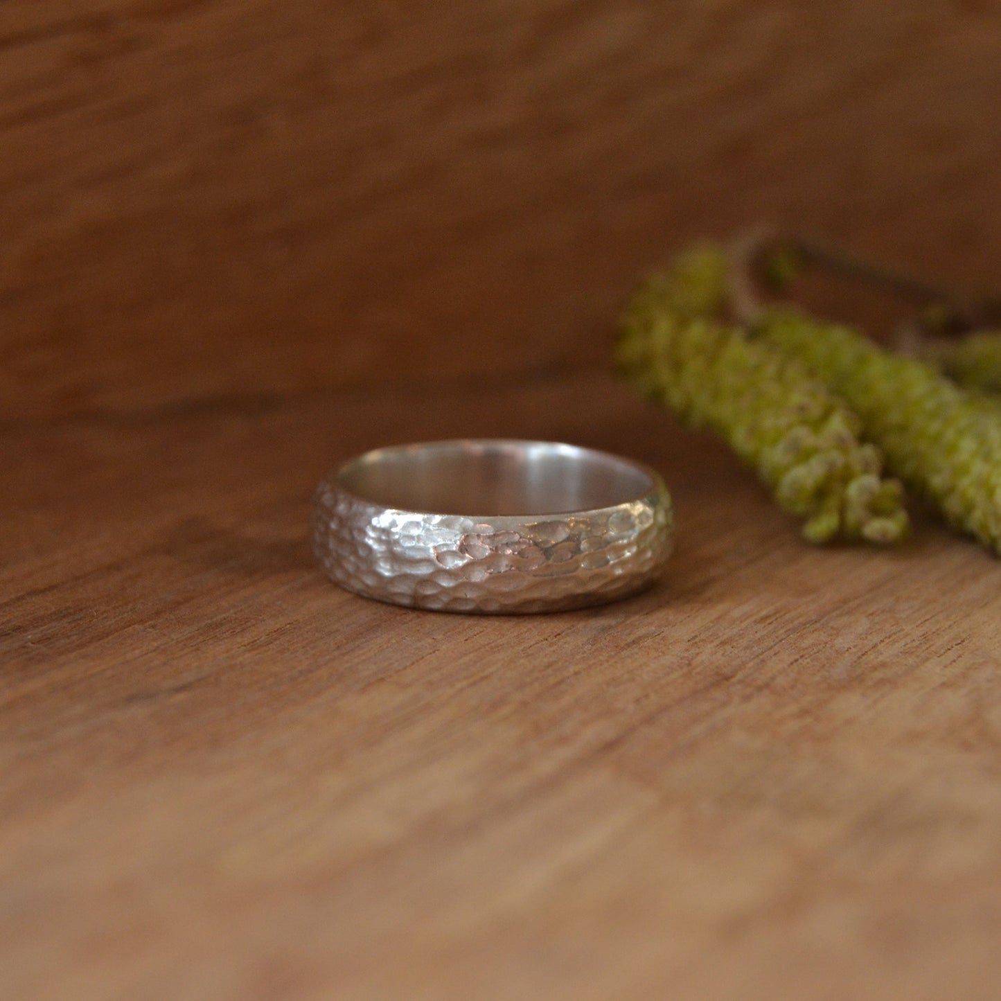 Bark Textured Silver Ring Band