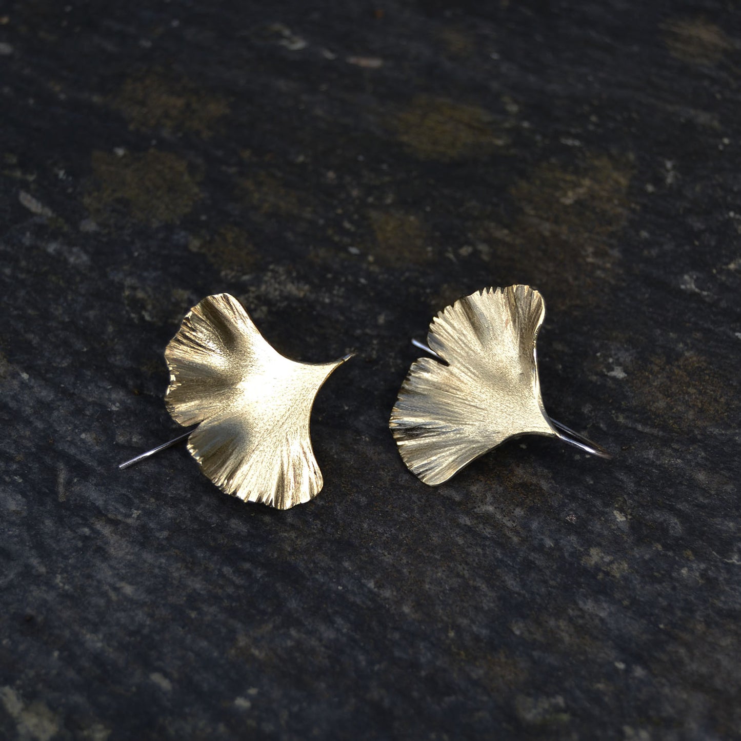 Large Brass Ginkgo Leaf Earrings