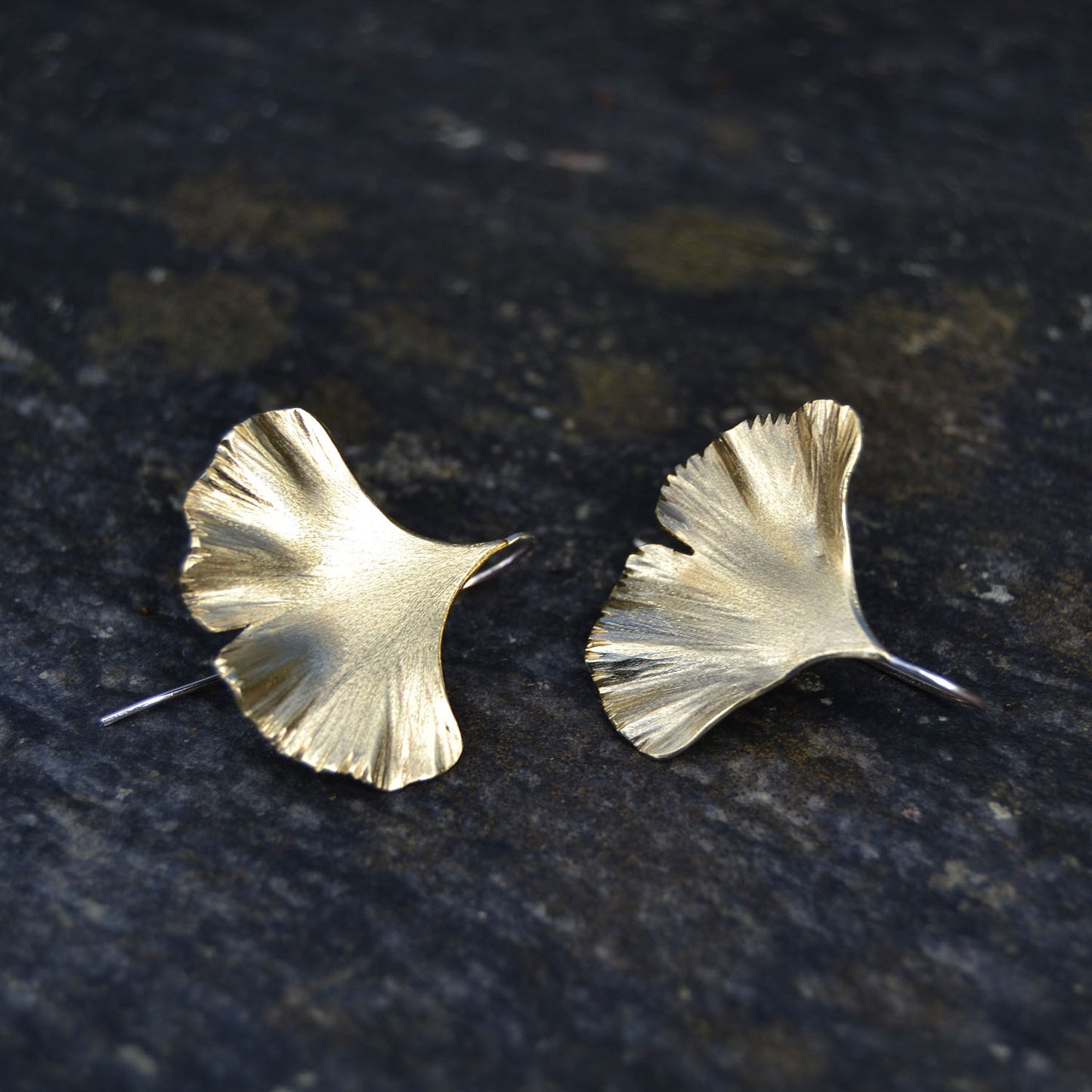 Large Brass Ginkgo Leaf Earrings