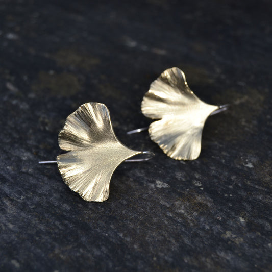 Large Brass Ginkgo Leaf Earrings