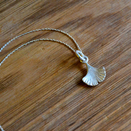 Mini Recycled Silver Ginkgo Pendant