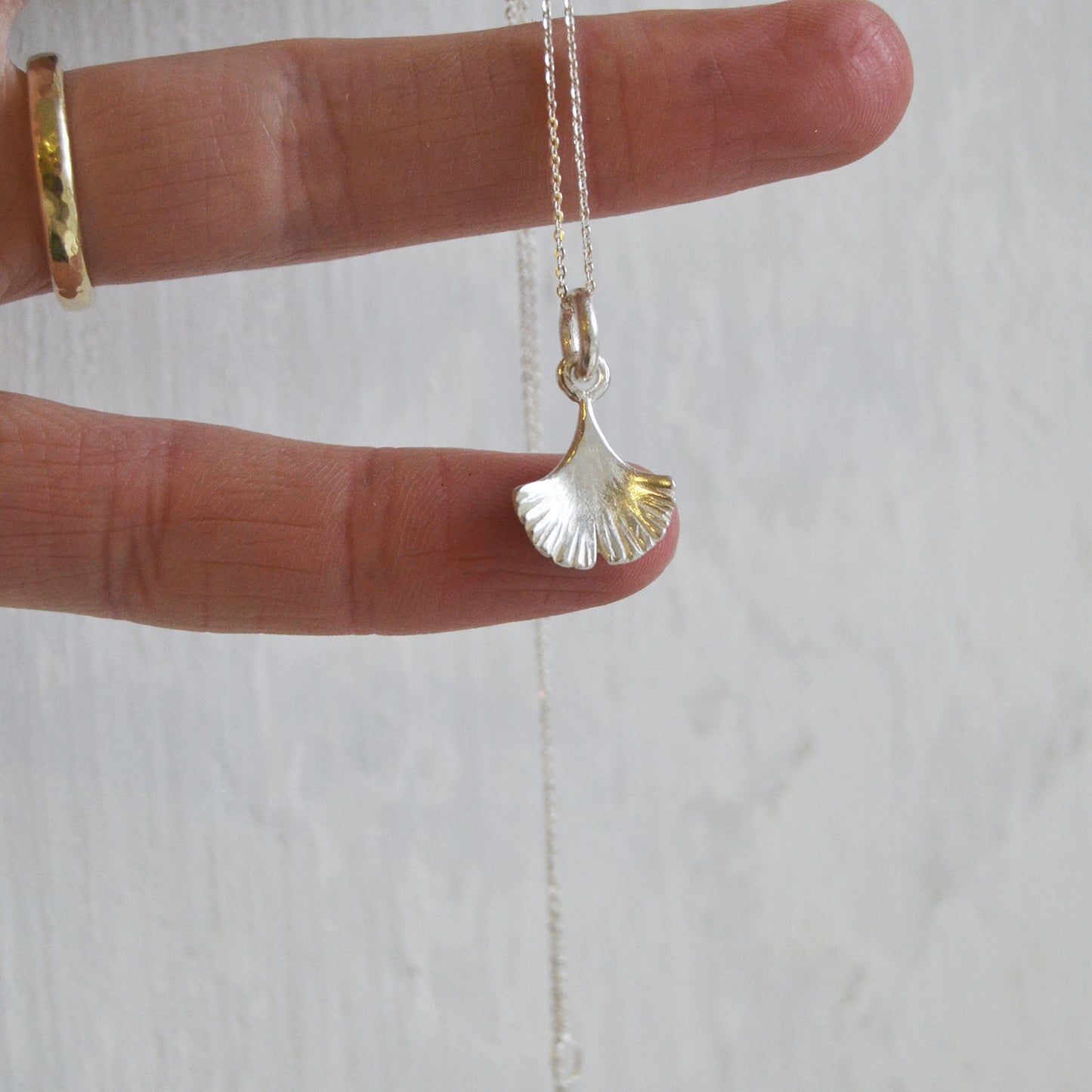 Mini Recycled Silver Ginkgo Pendant