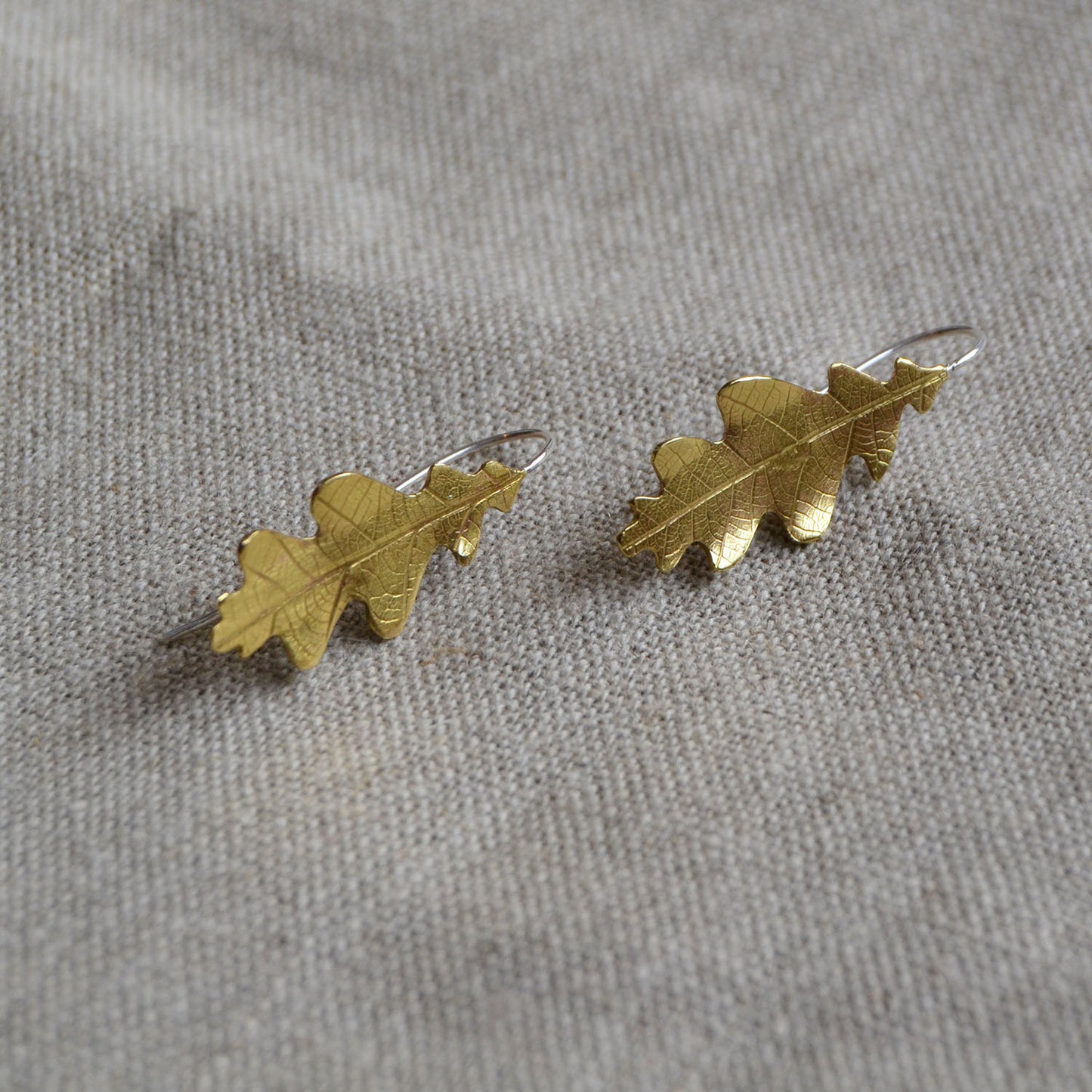 Brass Oak Leaf Textured Earrings