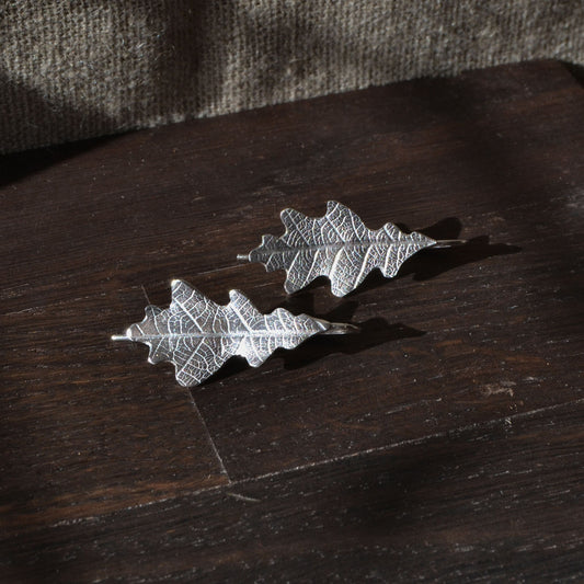 Textured Silver Oak Earrings
