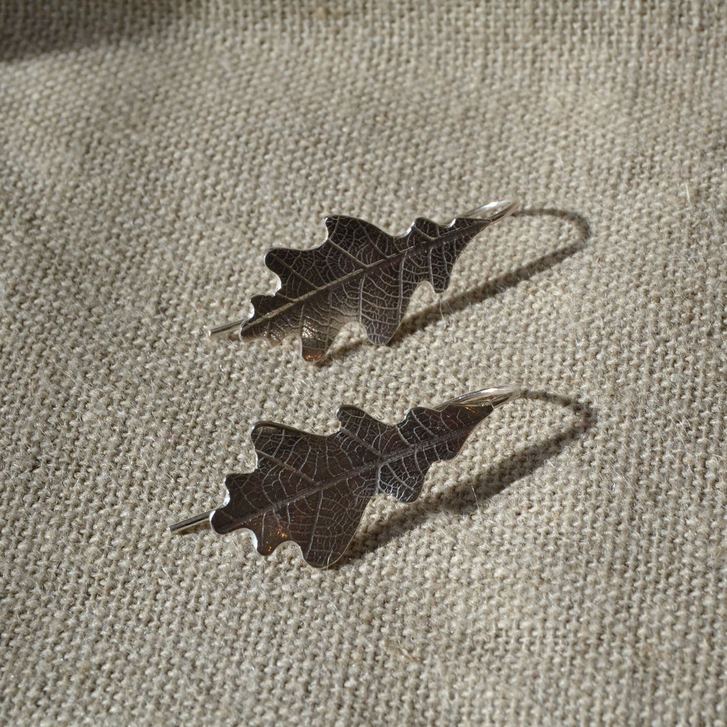 Textured Silver Oak Earrings