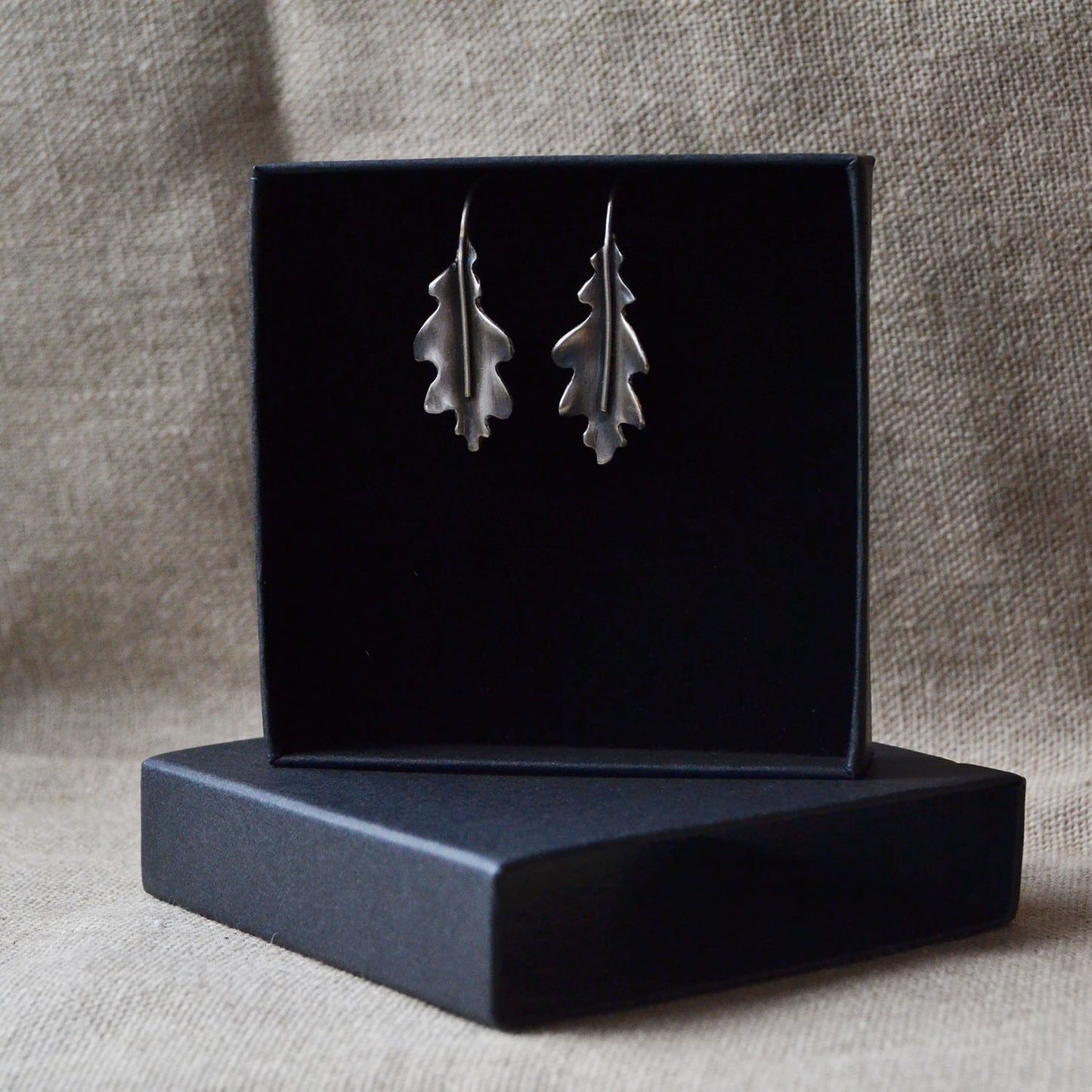 Sculptural Silver Oak Leaf Earrings