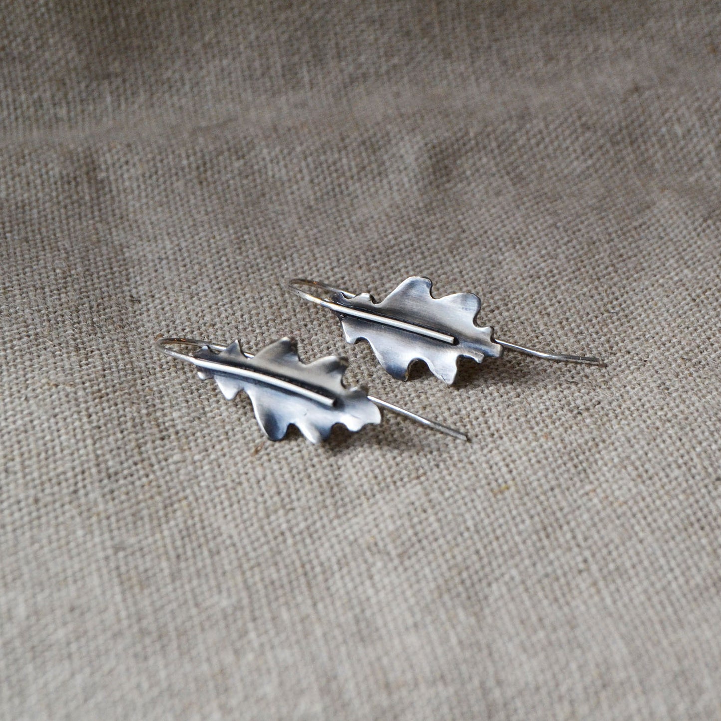 Sculptural Silver Oak Leaf Earrings