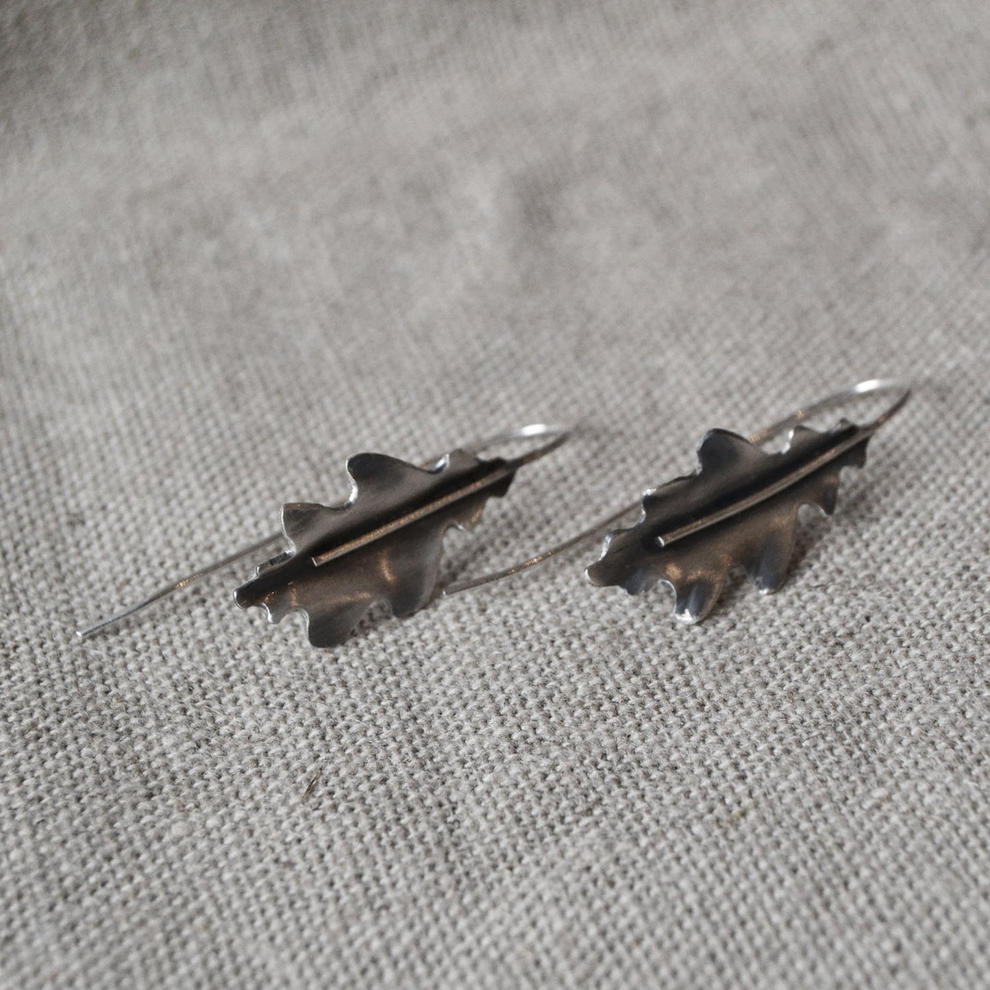 Sculptural Silver Oak Leaf Earrings