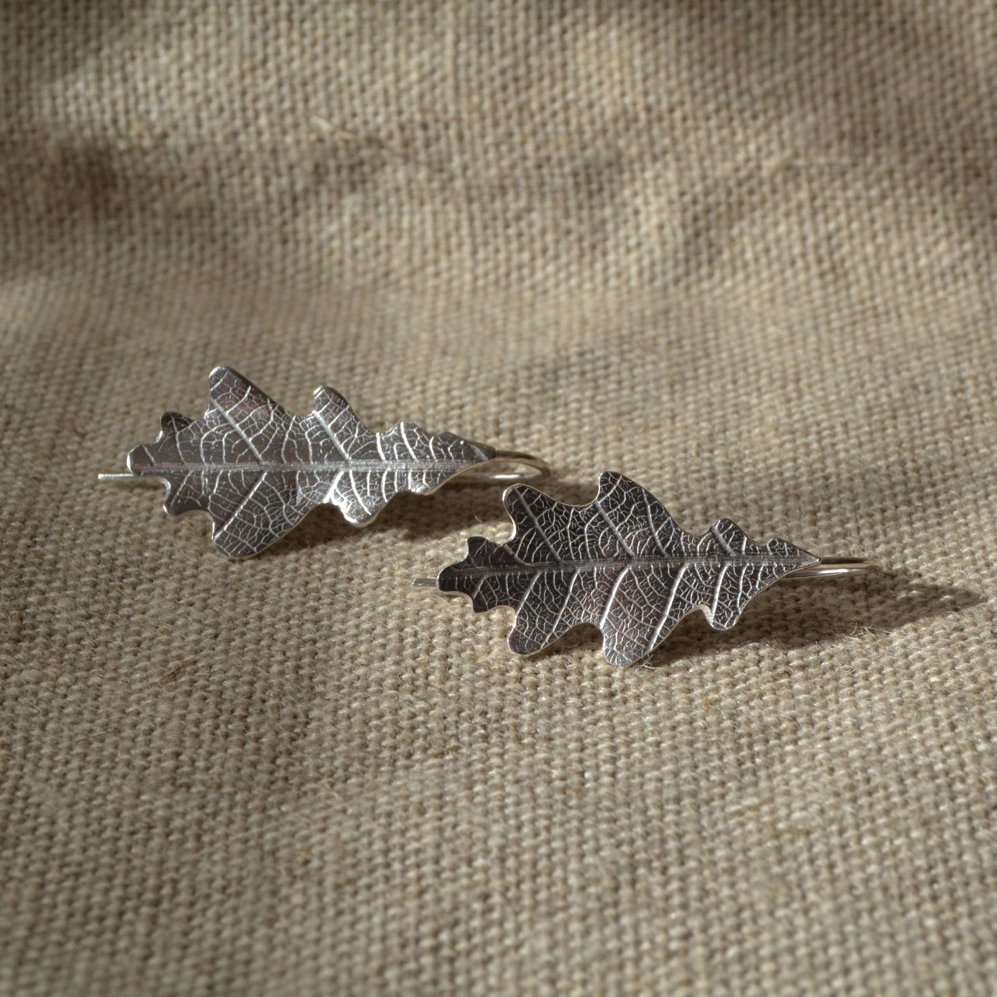 Textured Silver Oak Earrings