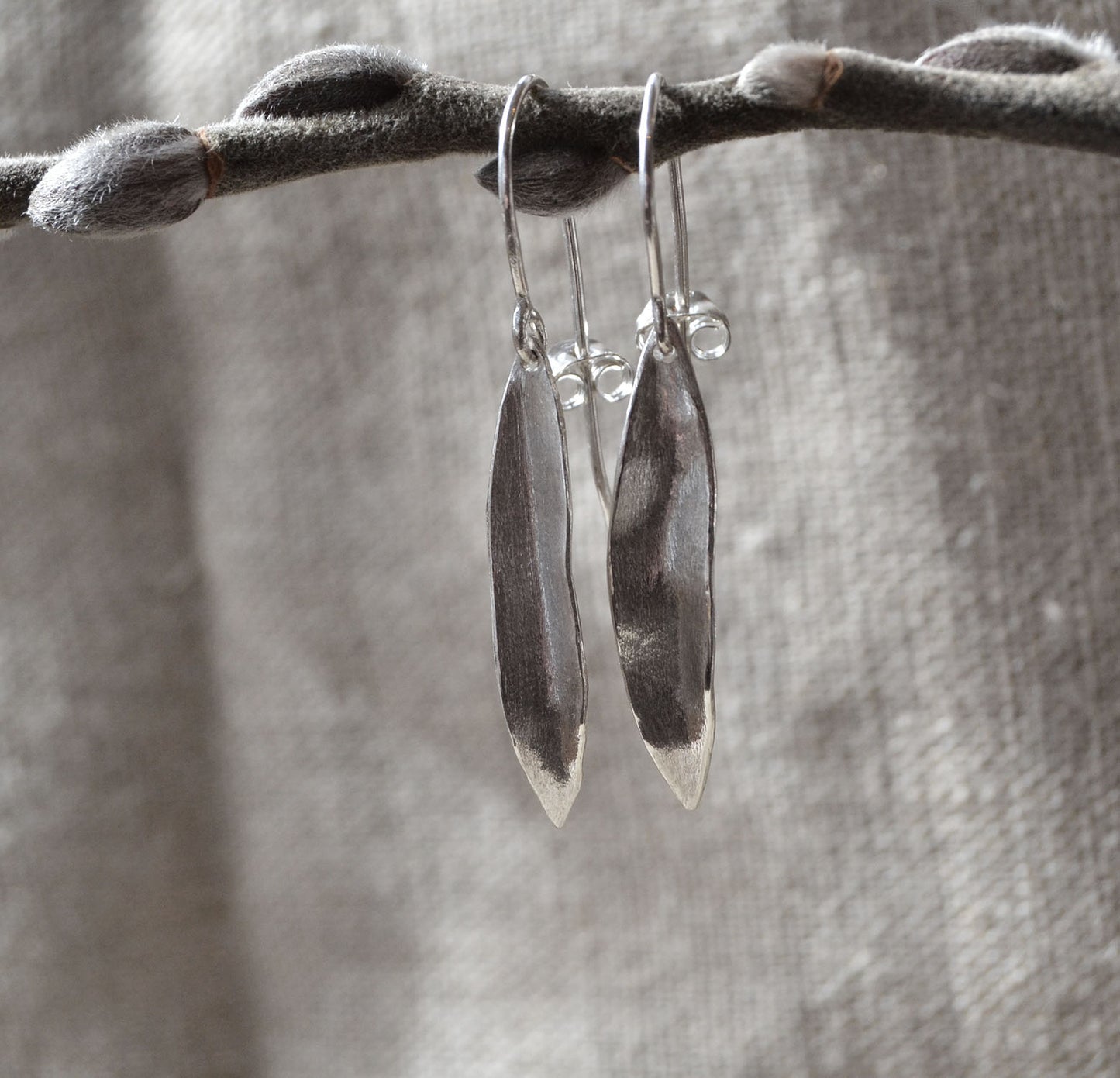 Silver Willow Leaf Earrings, Short