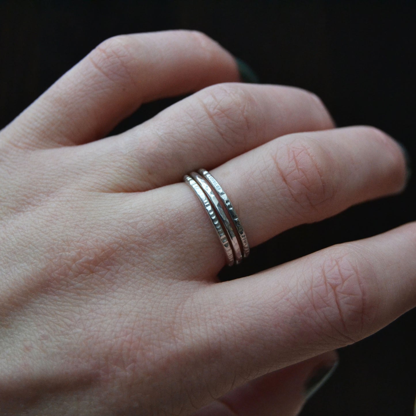 Textured Silver Stacking Rings