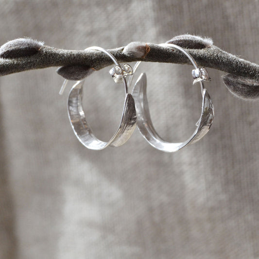 Curling Silver Leaf Hoops
